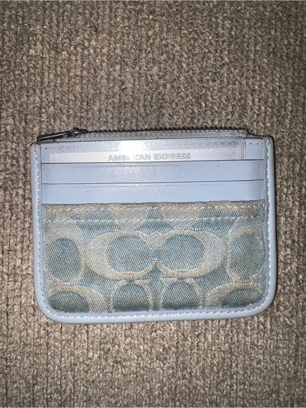 Coach Light Blue Signature Card Case with Zip